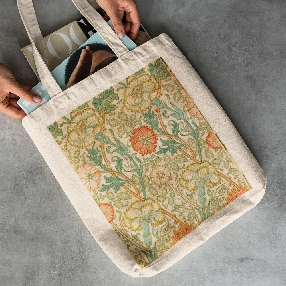 Vintage Floral Orange Sage Canvas Tote